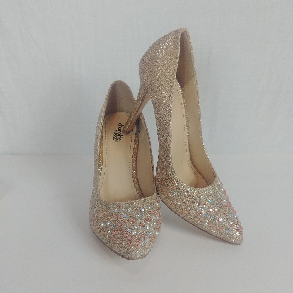 Charlotte Russe size 8 Champagne Rhinestone Heels